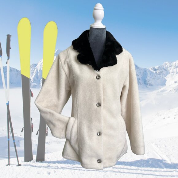 Vintage NILS Resort Collection Mouton Pile Jacket | Ivory w/Black Collar | Med - Picture 1 of 13